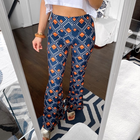 🔹 ZARA NAVY ORANGE GEOMETRIC PRINT HIGH WAIST LEGGINGS! - Picture 2 of 12